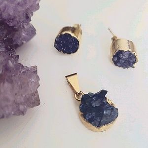 GENUINE AMETHYST 4K Gold Plated ~ Circle Studs & Pendant